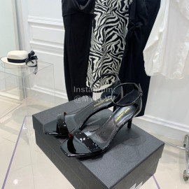 Ysl Amber Patent Leather High Heeled Sandals For Women Black