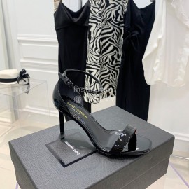 Ysl Amber Patent Leather High Heeled Sandals For Women Black