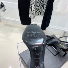 Ysl Amber Patent Leather High Heeled Sandals For Women Black