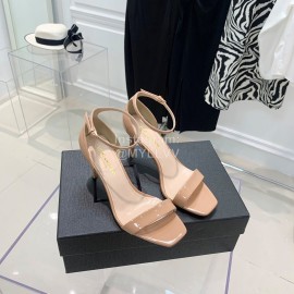 Ysl Amber Patent Leather High Heeled Sandals For Women Apricot