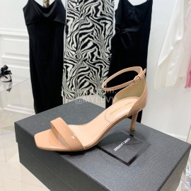 Ysl Amber Patent Leather High Heeled Sandals For Women Apricot