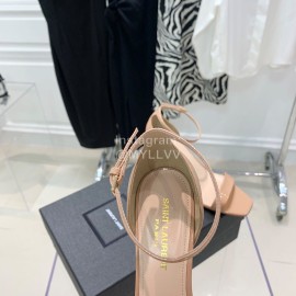 Ysl Amber Patent Leather High Heeled Sandals For Women Apricot