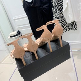 Ysl Amber Patent Leather High Heeled Sandals For Women Apricot