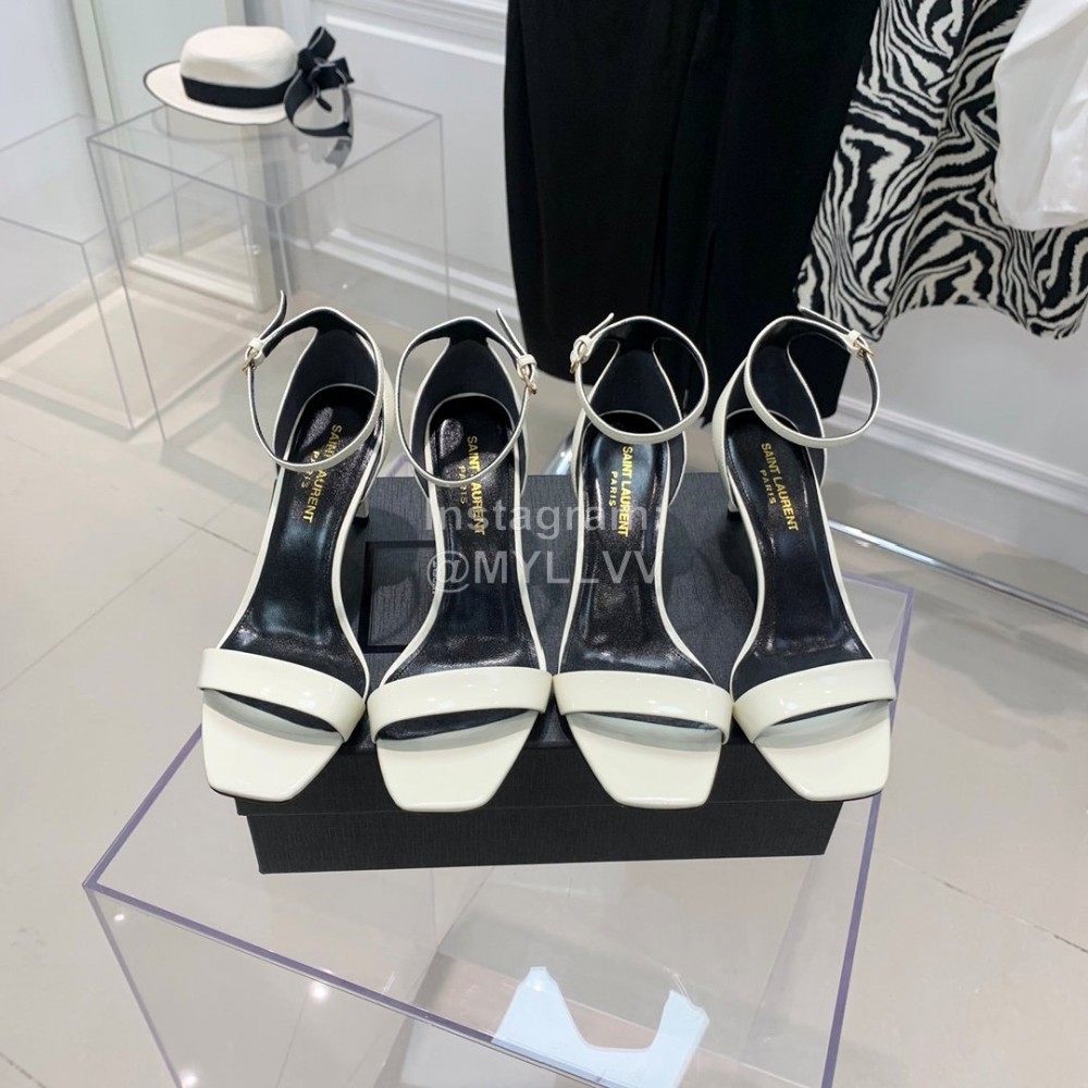 Ysl Amber Leather High Heeled Sandals For Women White
