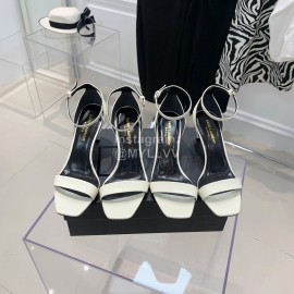 Ysl Amber Leather High Heeled Sandals For Women White