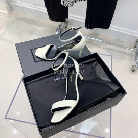 Ysl Amber Leather High Heeled Sandals For Women White