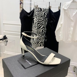Ysl Amber Leather High Heeled Sandals For Women White