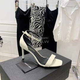 Ysl Amber Leather High Heeled Sandals For Women White