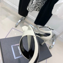 Ysl Amber Leather High Heeled Sandals For Women White