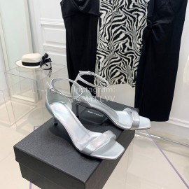 Ysl Amber Leather High Heeled Sandals For Women Silver