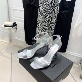 Ysl Amber Leather High Heeled Sandals For Women Silver