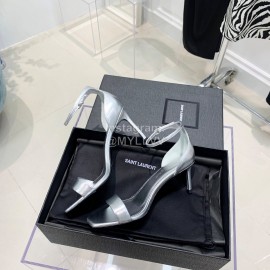 Ysl Amber Leather High Heeled Sandals For Women Silver