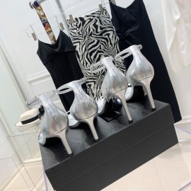 Ysl Amber Leather High Heeled Sandals For Women Silver