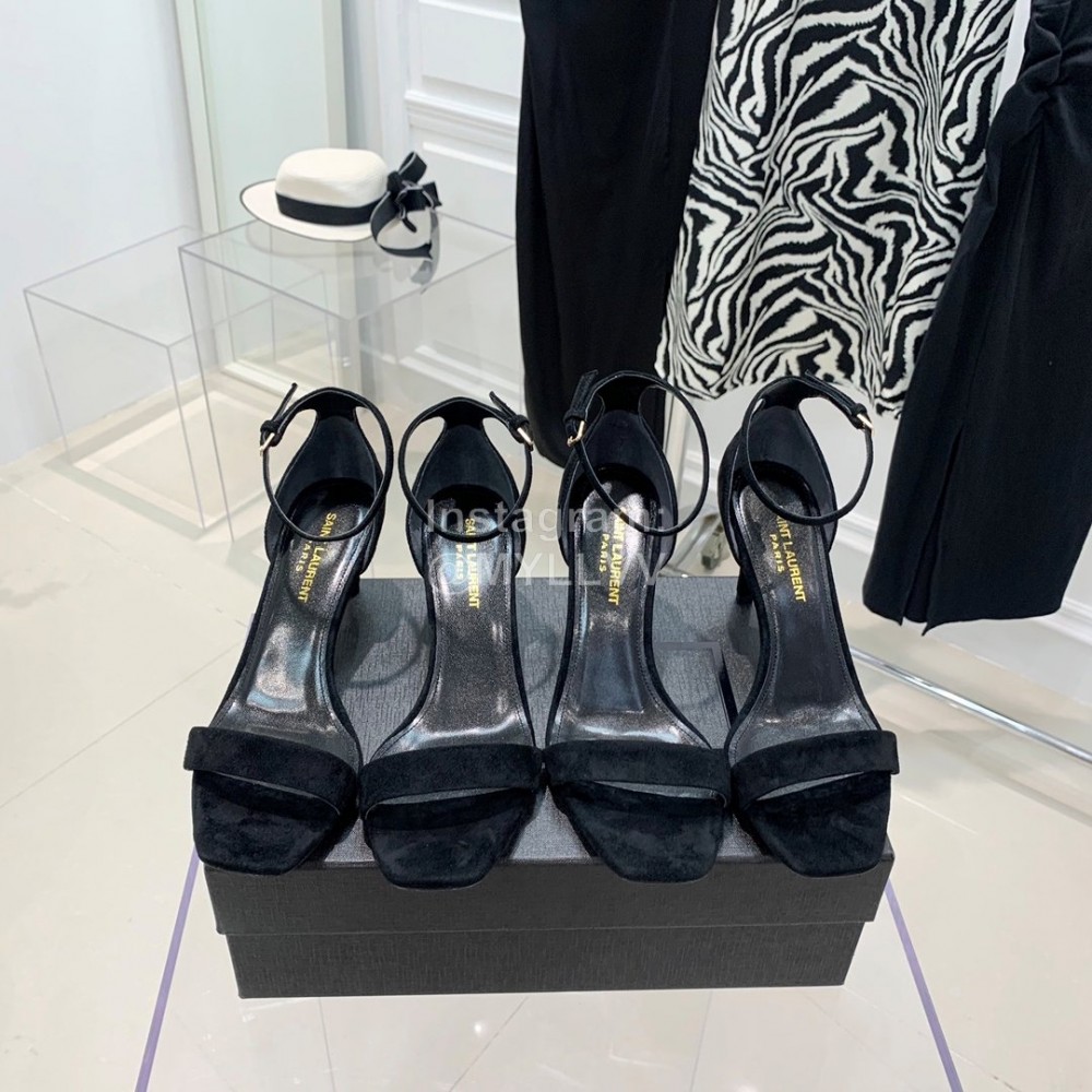 Ysl Amber Leather Suede High Heeled Sandals For Women Black