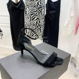 Ysl Amber Leather Suede High Heeled Sandals For Women Black