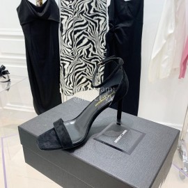 Ysl Amber Leather Suede High Heeled Sandals For Women Black