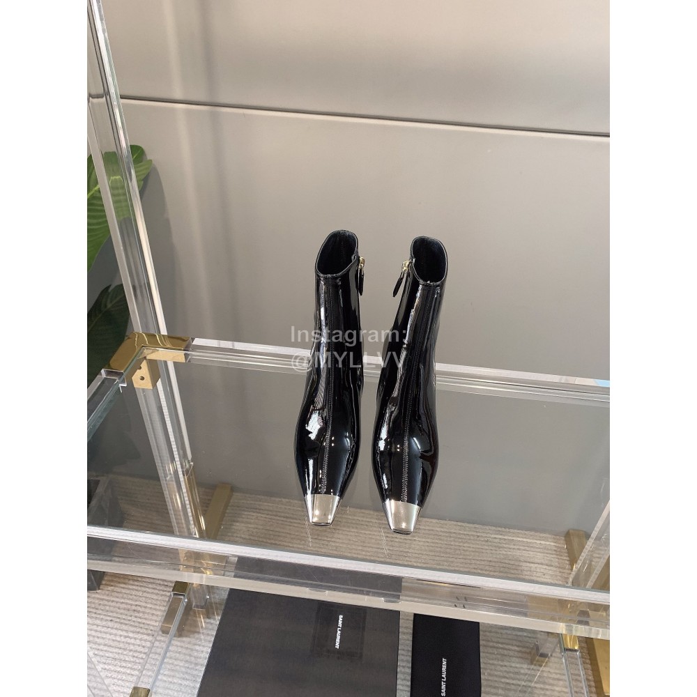 Ysl Fashion Patent Leather Pointed High Heeled Boots For Women Black