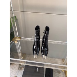 Ysl Fashion Patent Leather Pointed High Heeled Boots For Women Black