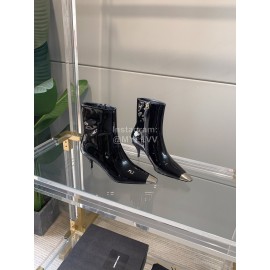 Ysl Fashion Patent Leather Pointed High Heeled Boots For Women Black