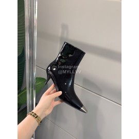Ysl Fashion Patent Leather Pointed High Heeled Boots For Women Black