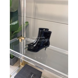 Ysl Fashion Patent Leather Pointed High Heeled Boots For Women Black