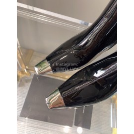 Ysl Fashion Patent Leather Pointed High Heeled Boots For Women Black
