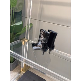 Ysl Fashion Patent Leather Pointed High Heeled Boots For Women Black