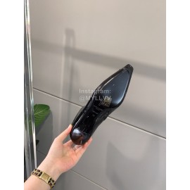 Ysl Fashion Patent Leather Pointed High Heeled Boots For Women Black