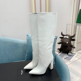 Ysl Fashion Cowhide Thick High Heeled Long Boots For Women White