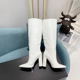 Ysl Fashion Cowhide Thick High Heeled Long Boots For Women White
