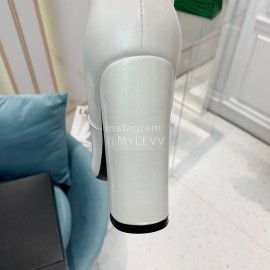 Ysl Fashion Cowhide Thick High Heeled Long Boots For Women White