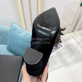 Ysl Fashion Cowhide Suede Thick High Heeled Long Boots For Women Black