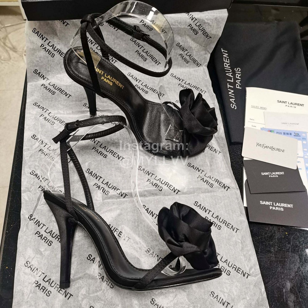 Ysl Silk Sheepskin High Heeled Sandals For Women Black