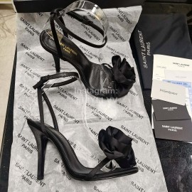 Ysl Silk Sheepskin High Heeled Sandals For Women Black