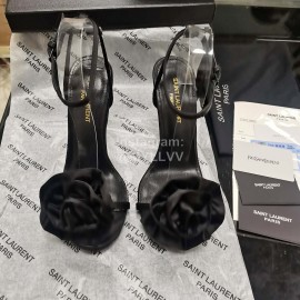 Ysl Silk Sheepskin High Heeled Sandals For Women Black