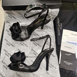 Ysl Silk Sheepskin High Heeled Sandals For Women Black
