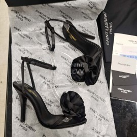 Ysl Silk Sheepskin High Heeled Sandals For Women Black