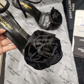 Ysl Silk Sheepskin High Heeled Sandals For Women Black