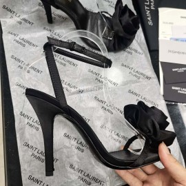 Ysl Silk Sheepskin High Heeled Sandals For Women Black