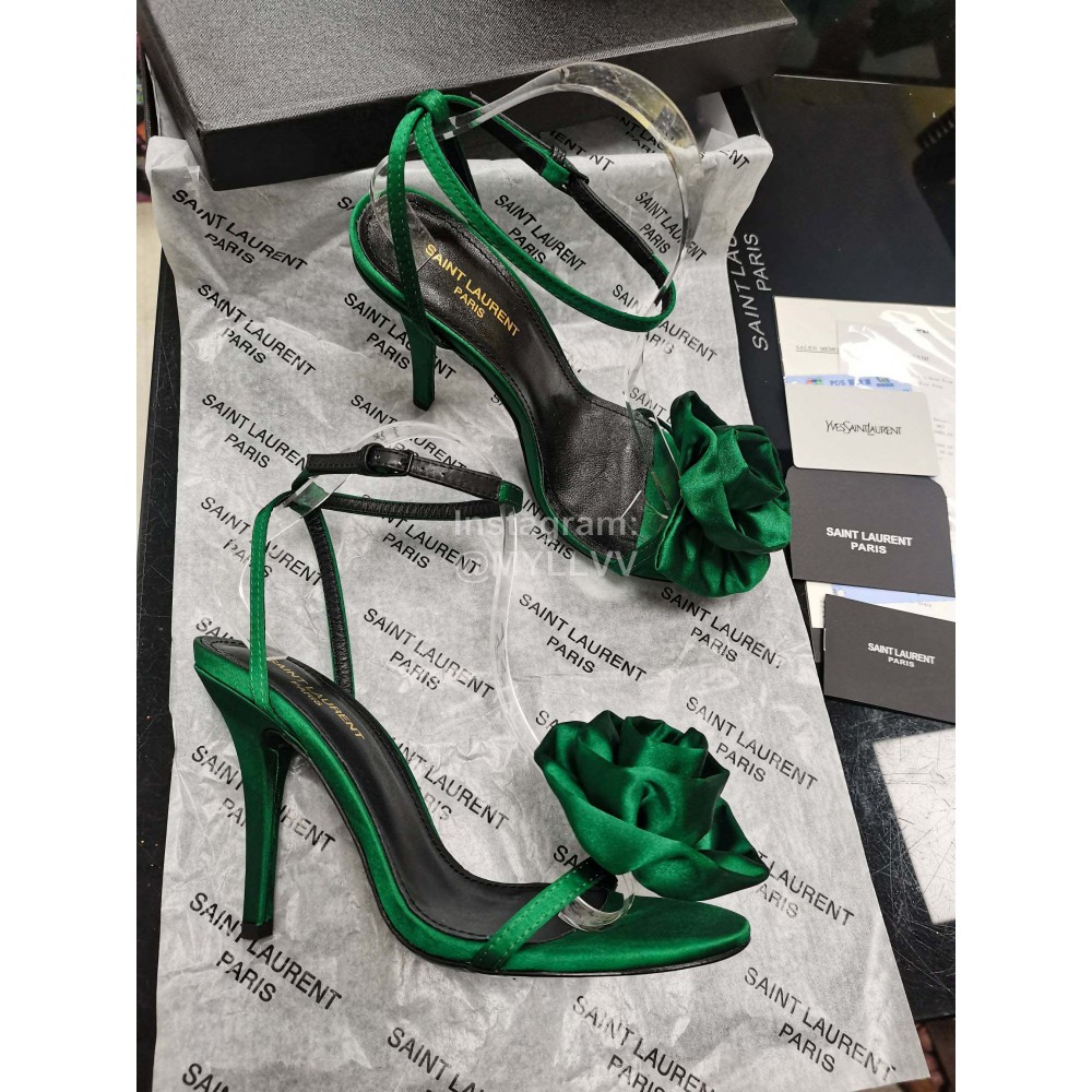 Ysl Silk Sheepskin High Heeled Sandals For Women Green
