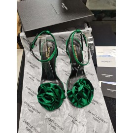 Ysl Silk Sheepskin High Heeled Sandals For Women Green
