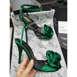 Ysl Silk Sheepskin High Heeled Sandals For Women Green