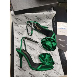 Ysl Silk Sheepskin High Heeled Sandals For Women Green