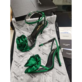 Ysl Silk Sheepskin High Heeled Sandals For Women Green