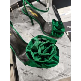 Ysl Silk Sheepskin High Heeled Sandals For Women Green