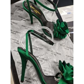 Ysl Silk Sheepskin High Heeled Sandals For Women Green