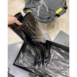 Ysl Fashion Patent Leather High Heeled Long Boots For Women Black