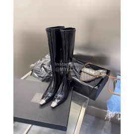 Ysl Fashion Patent Leather High Heeled Long Boots For Women Black
