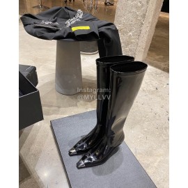 Ysl Fashion Patent Leather High Heeled Long Boots For Women Black