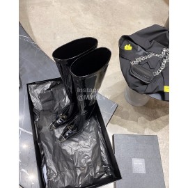 Ysl Fashion Patent Leather High Heeled Long Boots For Women Black